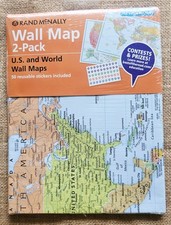 2 Rand McNally Wall Maps US  World With Stickers 50"x32" Each