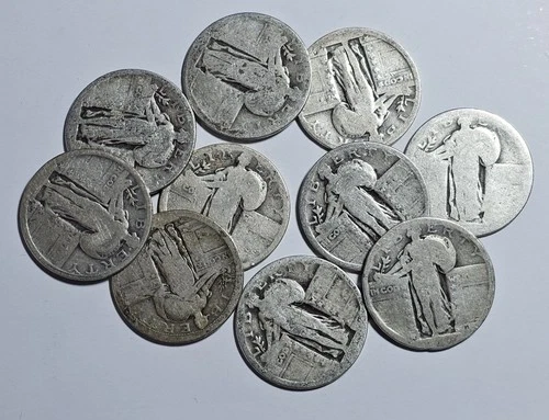 Lot of 10  ~ NO DATE Standing Liberty Silver Quarters ~ 1/4 Roll (R100)