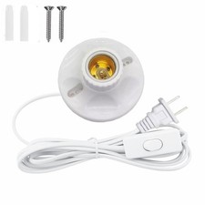 Light Bulb Socket with Cord, E26/ E27 Lamp Base, 20ft, White, Metal, Hanging,...