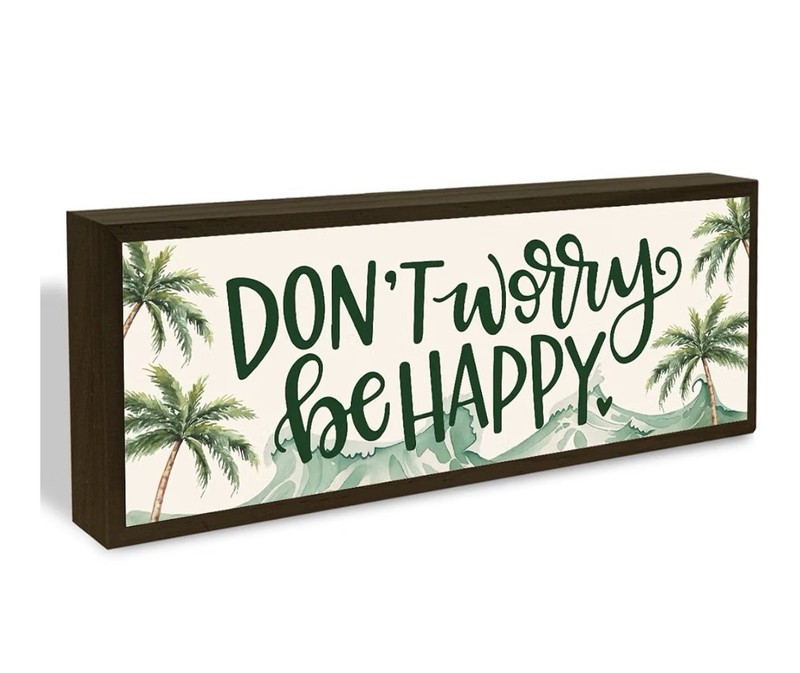 Summer Coastal Don't Worry Be Happy Wooden Sign Tropical Palm Tree Wall Decor