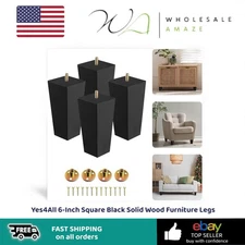 Yes4All 6-Inch Square Black Solid Wood Furniture Legs
