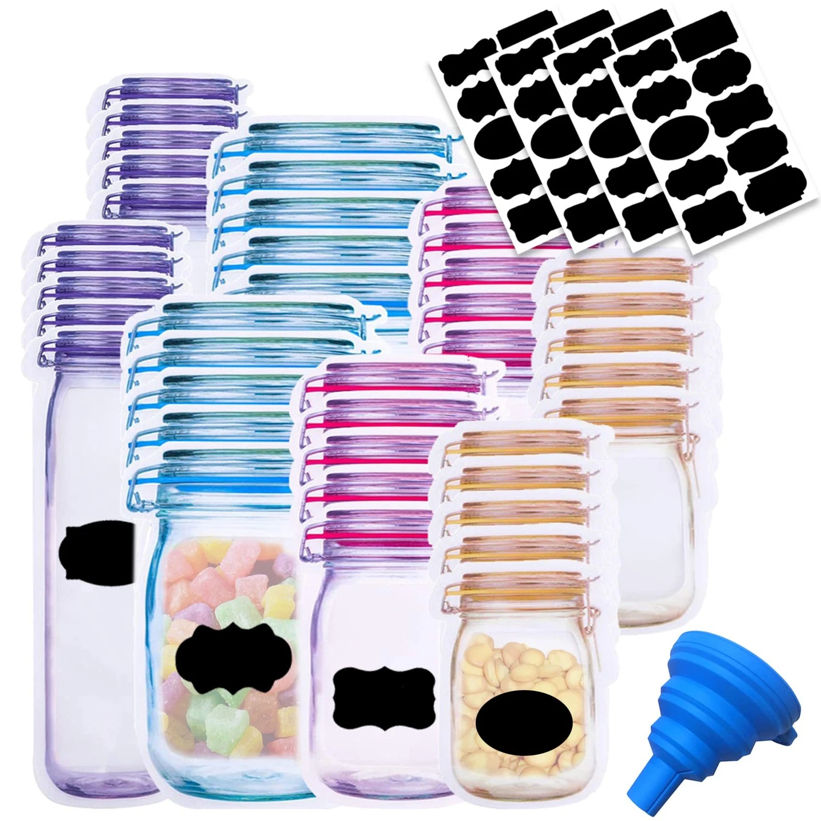 81 Pcs Reusable Mason Jar Food Storage Plastic Bags - Multi-Size Fresh Leak P...