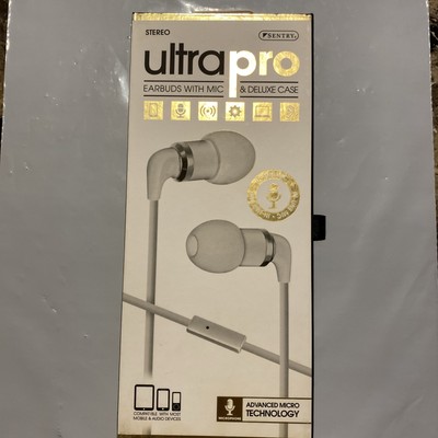 Sentry Ultra Pro Metal Earbuds with In-Line Mic & Deluxe Case, White