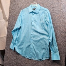 Kenneth Cole Reaction Men's Blue Checkered Regular Fit Dress Shirt Size Large