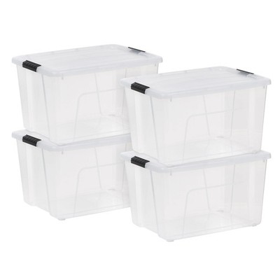 IRIS 60Qt Plastic Storage Bins 4-Pack Stackable w/Lids Clear Totes