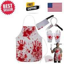Unisex Adult Halloween Butcher Costume Set with Prop Knife and Accessories