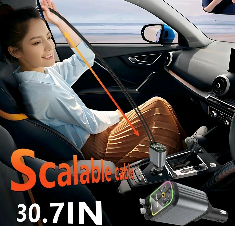 Caricabatterie da auto 4 in 1, caricabatteria da auto retrattile da 66 Wcon... - Immagine 2 di 4