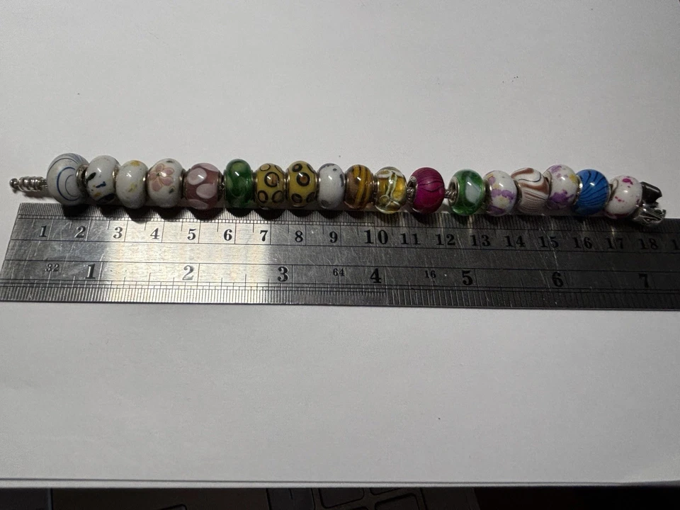 7.25" Sterling Silver 925 Pandora Charm Bracelet w/18 925 and Glass Beads - Image 3 of 4