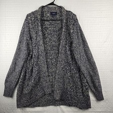 Lands End Drifter Blue Marled Cable Knit Open Front Cardigan Sweater Sz 1X Plus