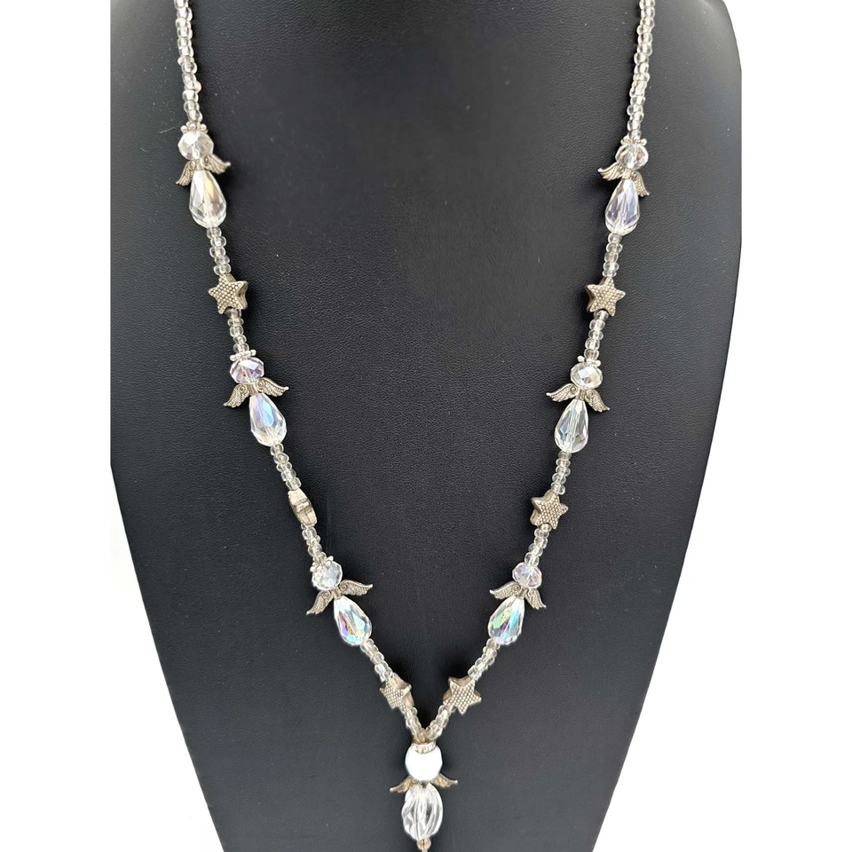 串珠天使徽章挂绳项链 – 透明水晶珠、星星饰品、身份证夹 — 第 4/4 张图片