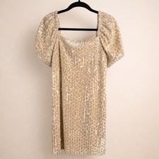 Julia Jordan Gold Sequin Mini Dress Puff Sleeve Party Holiday Cocktail Size 6