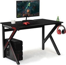 Ergonomic Gaming Desk with Cup Headphone Holders, Adjustable Feet Pads