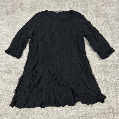 Chalet Et Ceci Womens XS Black Crinkle Tunic Top 3/4 Sleeve Shirt Pocket