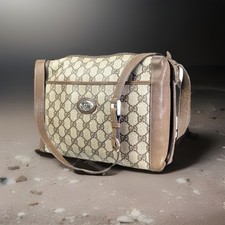 Vintage Gucci Guccissima GG Web Coated Canvas Brown Leather Crossbody Bag