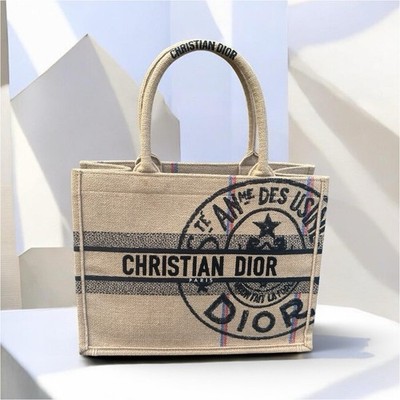 Dior Logo Tote Bag Top Handle Beige/Black Women s Designer Casual Travel