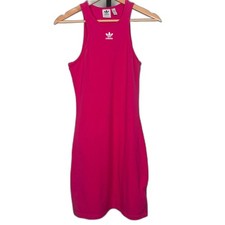 Adidas Originals Trefoil Logo Tank Dress Pink Sleeveless Stretch Bodycon Women M