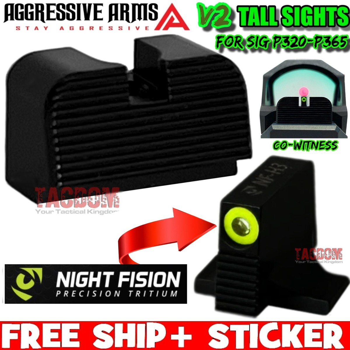 AGGRESSIVE ARMS STEEL NIGHT FISION SIGHTS TALL Height fr SIG 320