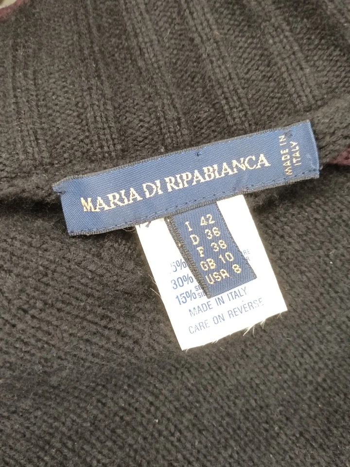 Maria Di Ripabianca 黑色毛衣意大利 V 领女式 8 码 — 第 3/4 张图片