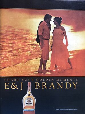 1981 E&J Brandy PRINT AD Couple Beach - Share Your Golden Moments VTG 1980s