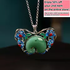 Jade Elephant Pendant Necklace Charm 18K White Gold Plated Chain Dainty Gemstone