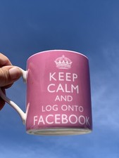 Vintage KENT POTTERY Keep Calm & Log Onto FACEBOOK Pink Coffee Mug FUN ❤️sj11h1s