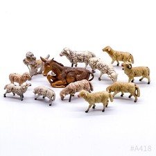 Konvolut antike Krippenfiguren Schafe, Hund & Esel Elastolin | 12 St&uuml;ck