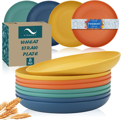 Dinner Plates Set of 8 Durable Wheat Straw Plates Reusable 9-Inch Plates Alterna