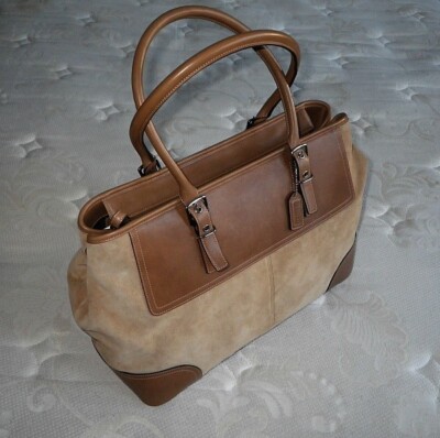 NEW COACH HAMPTONS XL CAMEL TAN SUEDE CARRYALL BUSINESS TRAVEL 