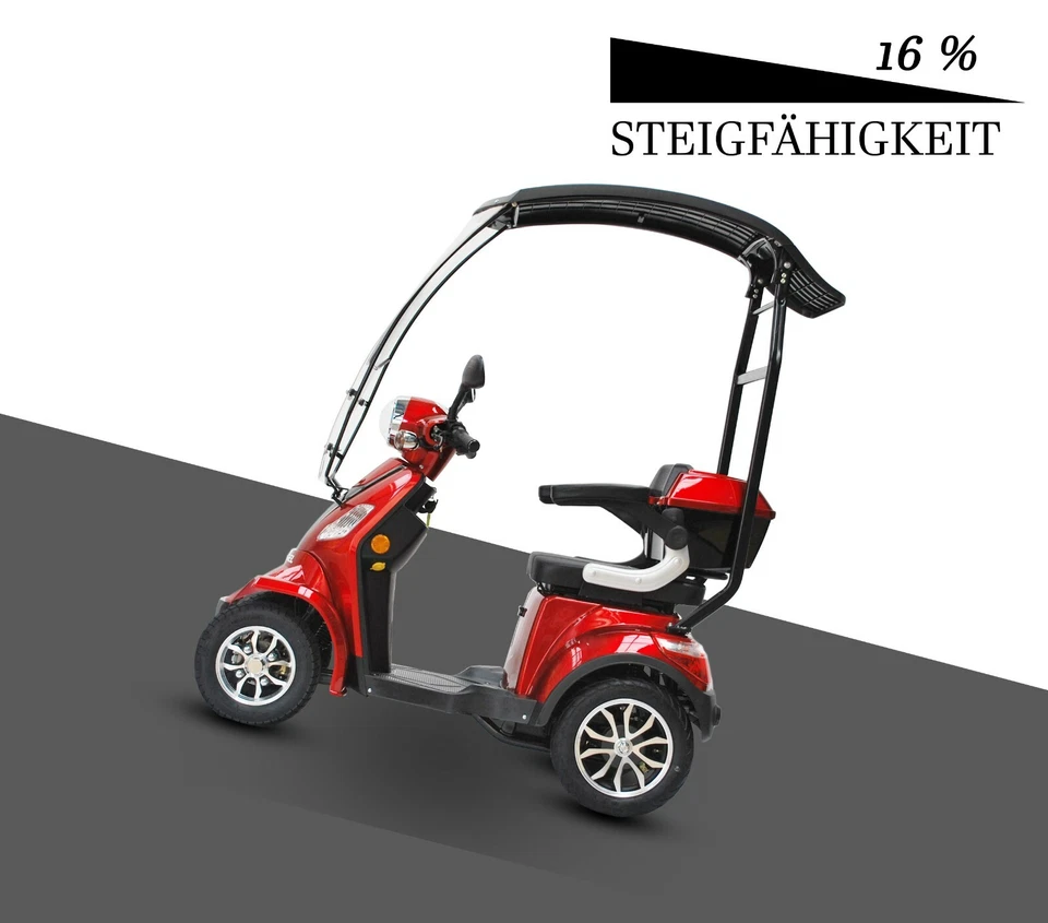 ECO ENGEL 510 Rot, 25 km/h E-Scooter 4 Räder mit Dach, Elektromobil, E Roller - Bild 3 von 4