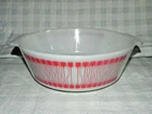 VINTAGE ANCHOR HOCKING 3QT #439 CASSEROLE-MIXING DISH RED & WHITE *Free Ship*