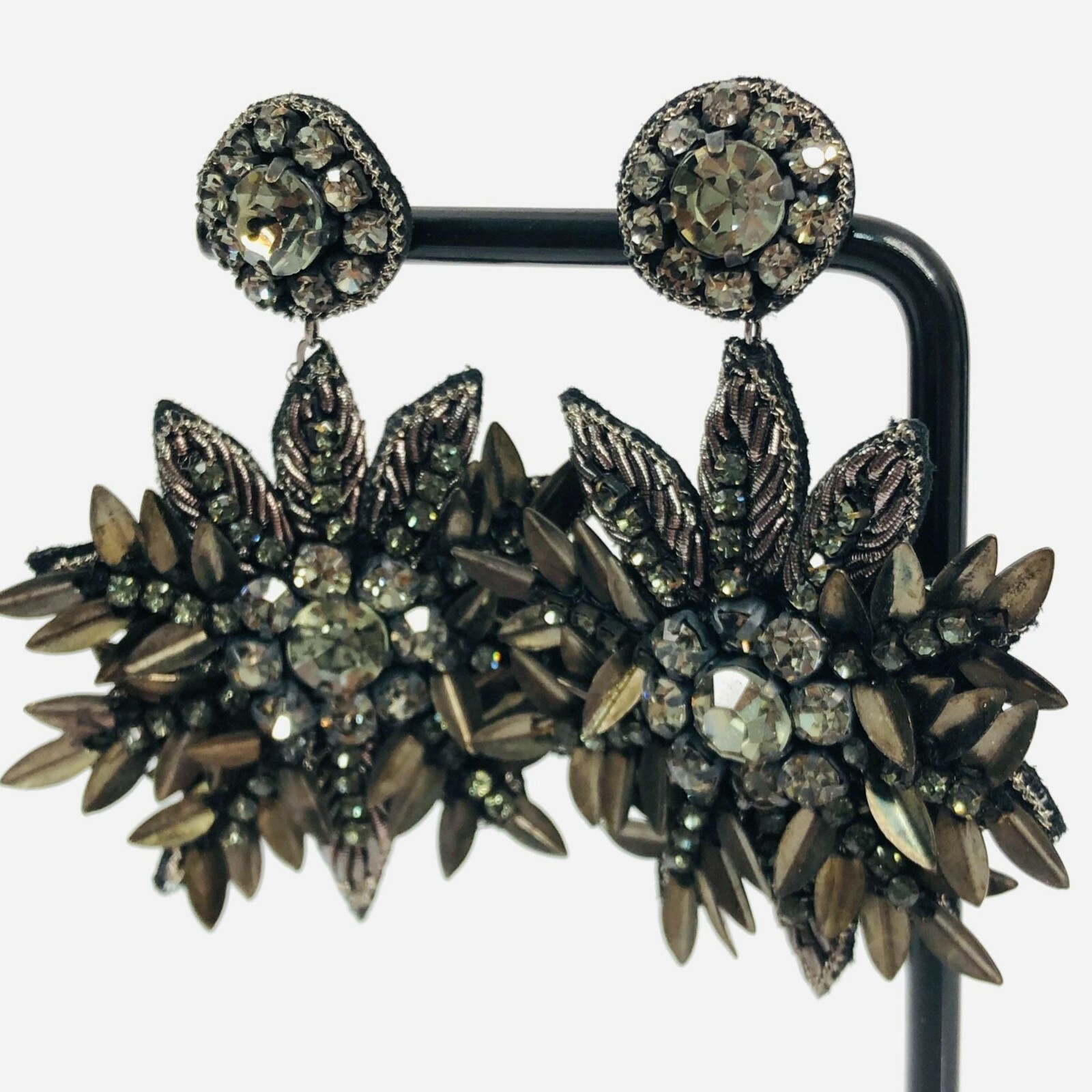 Rhinestone Statement Dangle Earrings Flower Pierc… - image 5