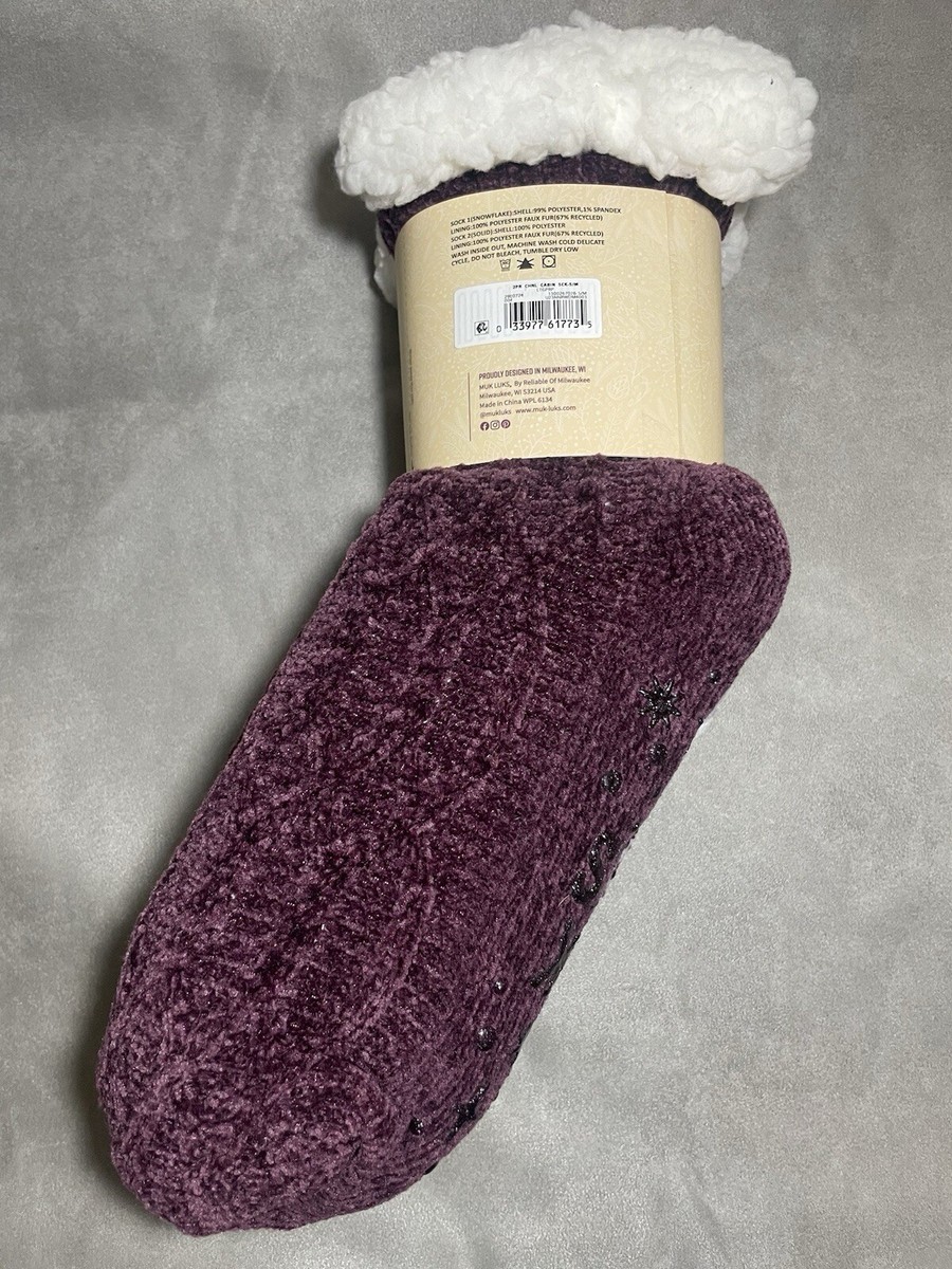MUK LUKS Lined Non Skid Cabin Socks 2 Pair Size S/M ~NEW ~ Gray