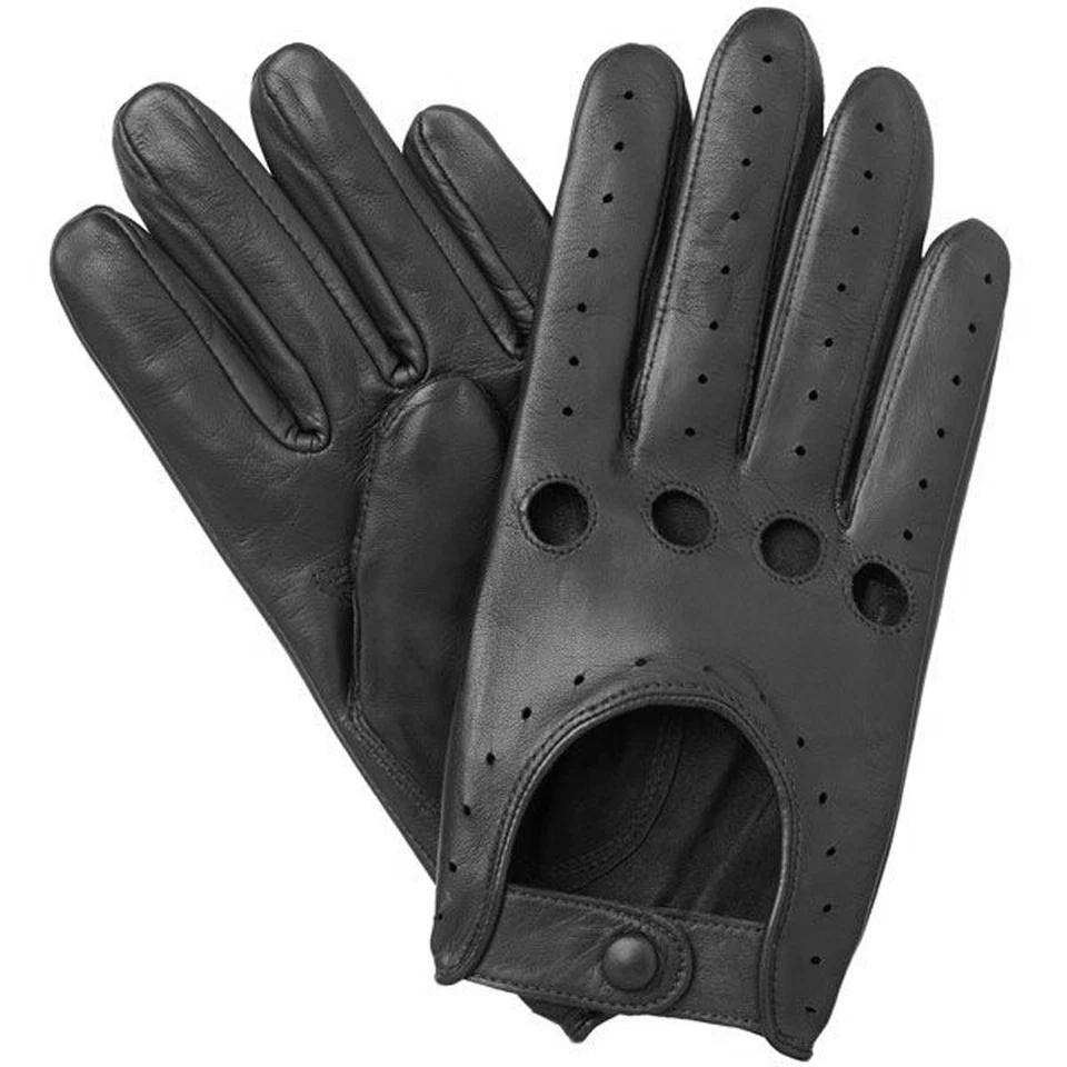GUANTES DE CONDUCCIÓN DE COCHE DE CUERO NAPA OVEJA PIEL DE CORDERO REAL CHÓFER HOMBRE NEGRO BRONCEADO Foto 2 de 4