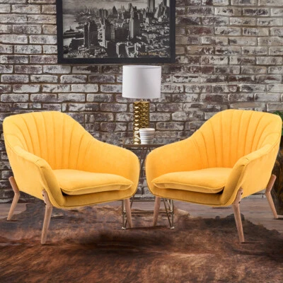 BEST-4TRADING Lounge Sofa Armchair Yellow Tub with Wood Legs for Bedroom Living Room Reception