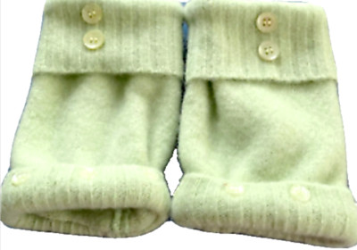 FINGERLESS GLOVES GREEN PASTEL ANGORA WOOL L - XL LARGE EXTRA-LARGE MITTENS CUFF