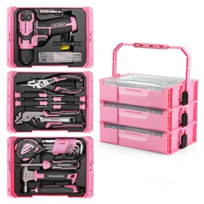 WORKPRO 8V Pink Cordless Drill Driver 43PCS Tool Set Lithium-ion Power Drill Bit