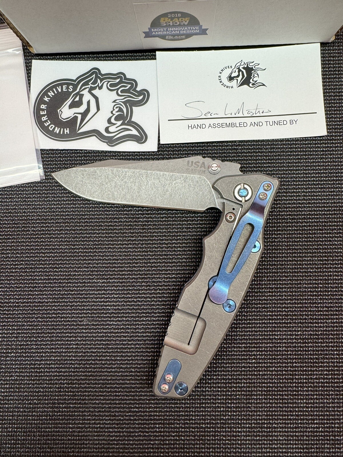 Rick Hinderer Knives Left Handed Eklipse 3.5 Blue/Black G10 S45VN