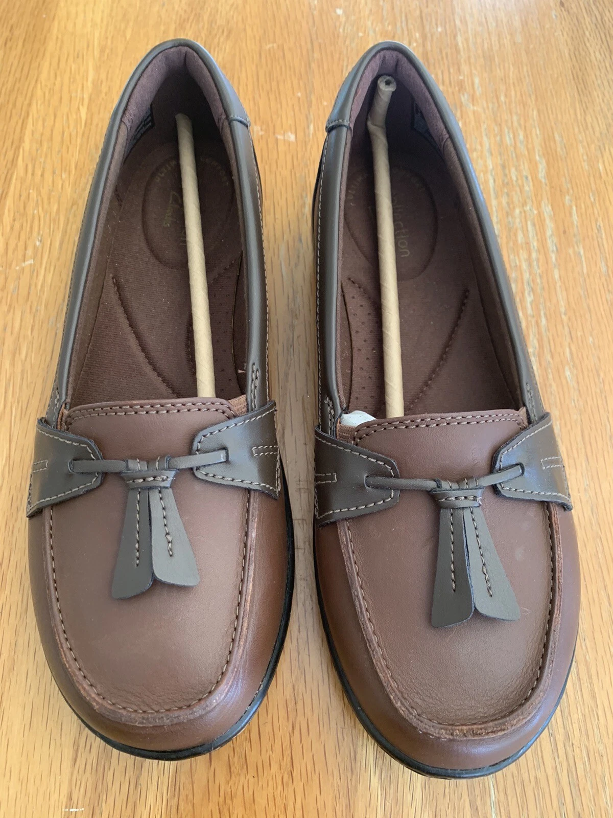 Scarpe donna Clarks nuove misura 6 5 larghe marroni mocassini comodi vestibilità ampia