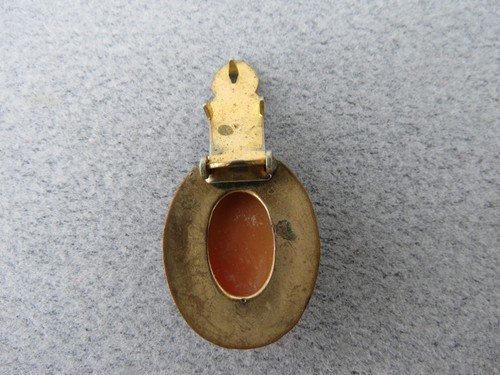 Antico cammeo abito clip spilla volto intagliato disegni smalto nero su cornice 1 1/8" - Foto 6 di 7