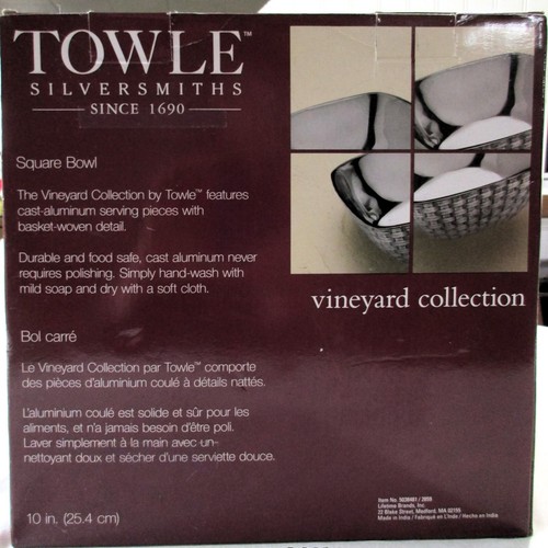 NUOVO Towle Grande Ciotola Quadrata Alluminio Cesto Tessuto, Collezione Vigneto IOB $120- - Foto 5 di 19