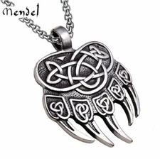 MENDEL Mens Viking Trinity Knot Bear Claw Paw Pendant Necklace Stainless Steel