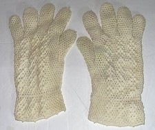 Italian Stretch Nylon Off White Women  s Vintage 1950s Crochet Gloves Size Medium