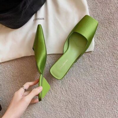 Women's Square Toe Satin Sandals Summer Mules Slipper Slip On Shoes High Heel SZ