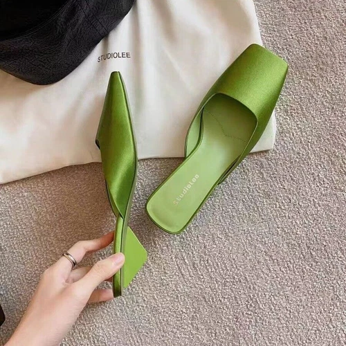 Womens Square Toe Satin Sandals Fashion Summer Mules Slipper Slip on Party Shoes - Picture 14 of 15