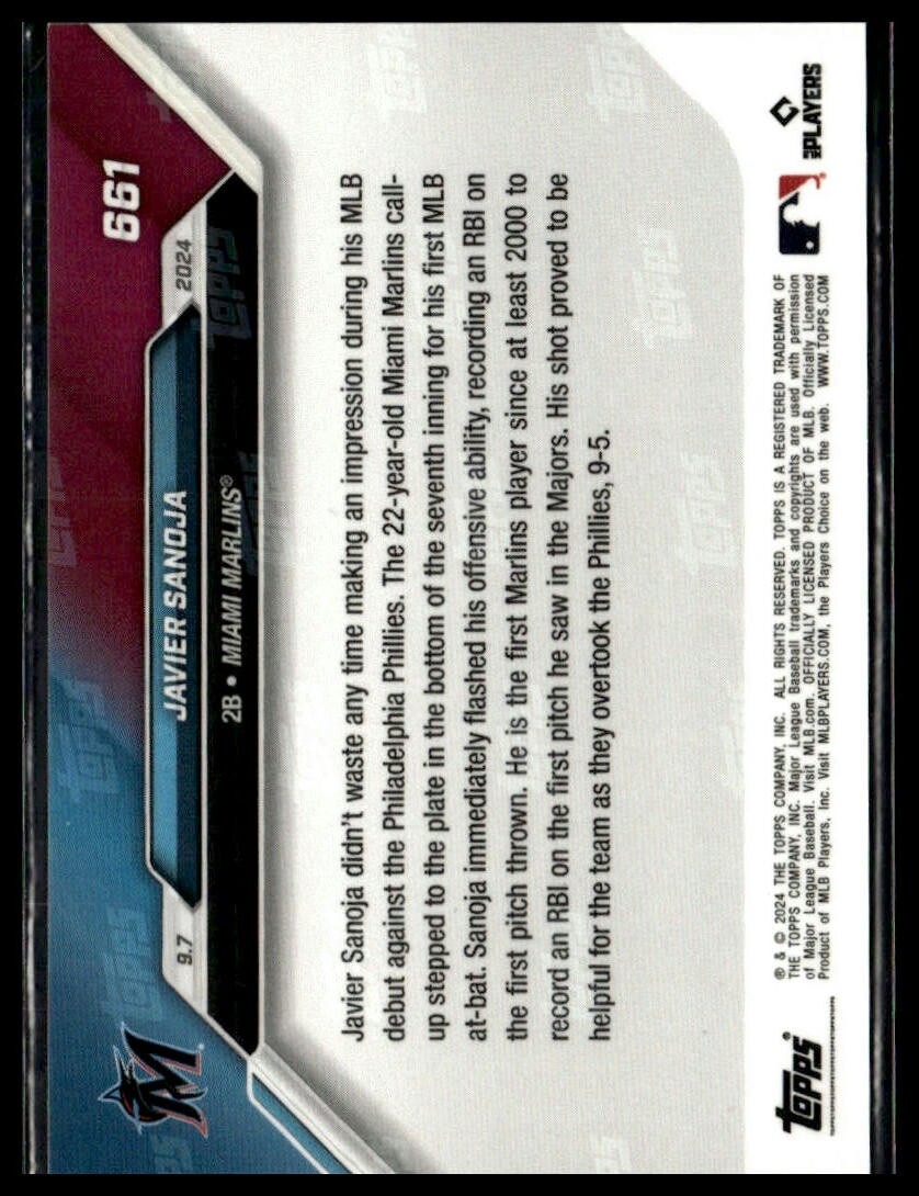 2024 Topps Now 661 Javier Sanoja Miami Marlins Call-Up RC 1st RBI
