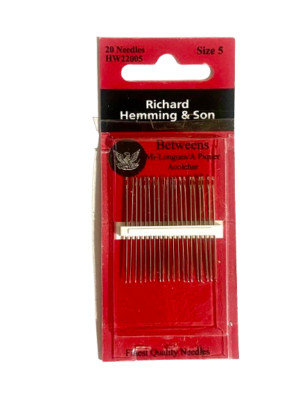 Size 5 - Betweens/Quilter - Hand Sewing Needles -20/pack- Richard Hemming & Son 