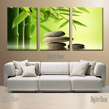 Zen Stone & Bamboo framed/mounted triptych canvas art print/surpassed stretched