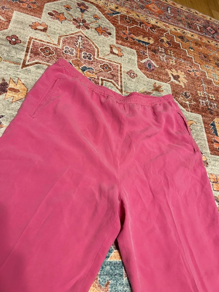 Vtg Saks Fifth Ave silk sz M Barbie Pink pull on Pant Pockets Y2K Highrise Girly - Image 3 of 4