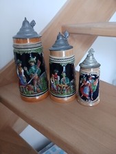 Lot De 3 (ancienne  chope a biere decor 3 Thèmes Différents En Gré Etain
