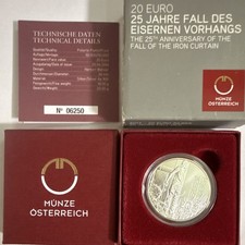 Austria 20 Euro 2014 Silver Coin 25th Anniversary Fall of Iron Curtain